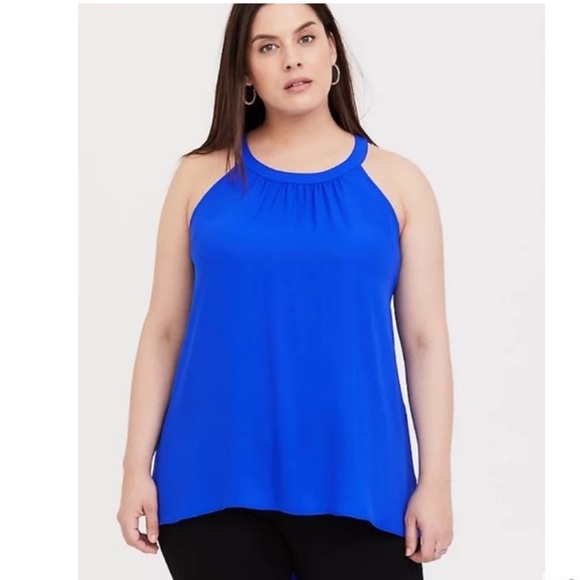 torrid Tops - Torrid Electric Blue Halter Tank 2X Georgette High Low Flowy Sleeveless Blouse